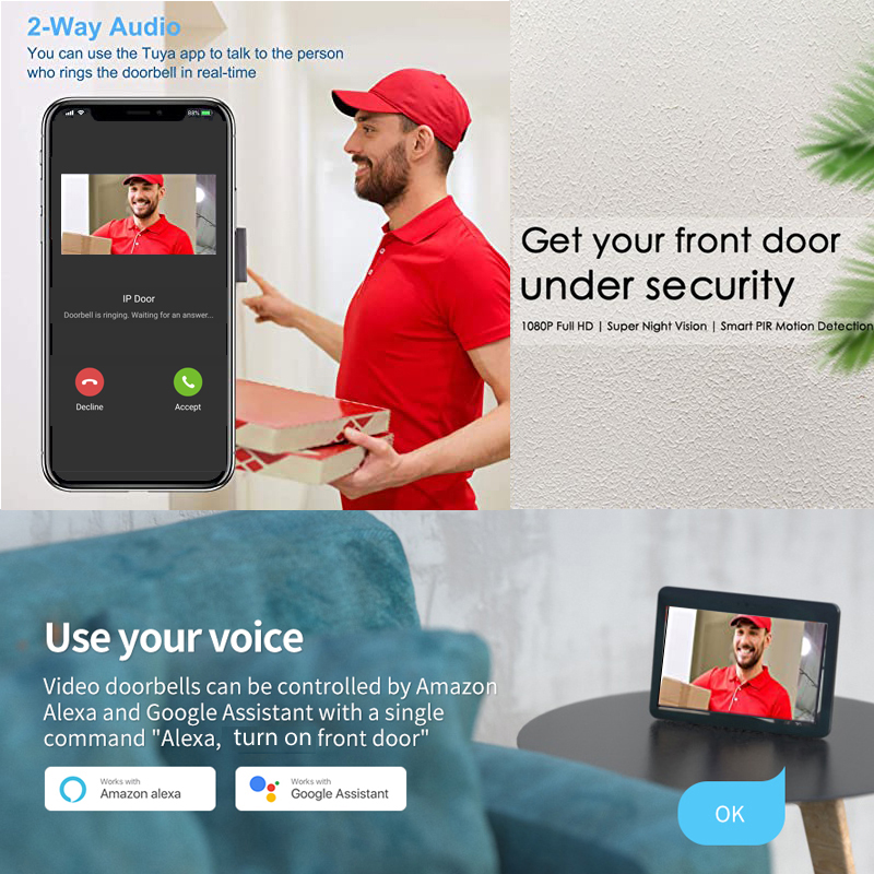 Tuya Smart 1080P Doorbell Came - Smart Doorbell Wired ulasan dan harga